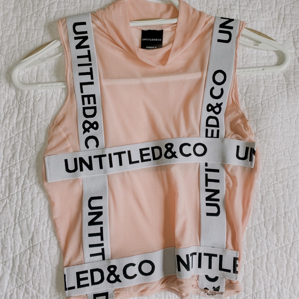 Untitled&Co Baby Pink MESH cropped mock neck top.